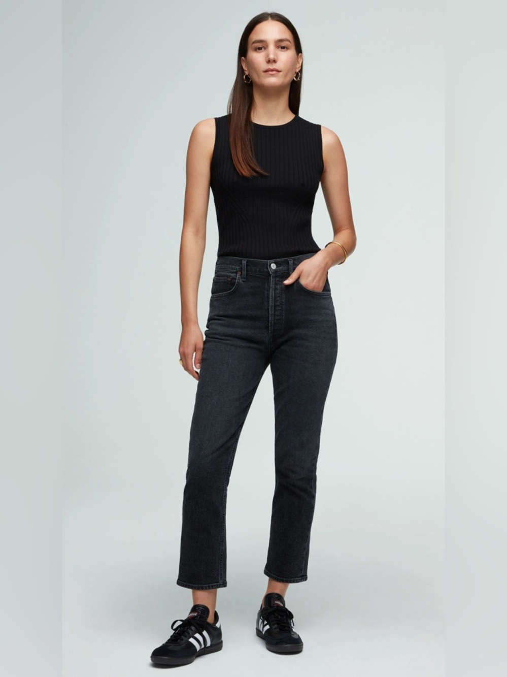 AGOLDE RILEY HIGH RISE STRAIGHT CROP JEANS - FADED BLACK